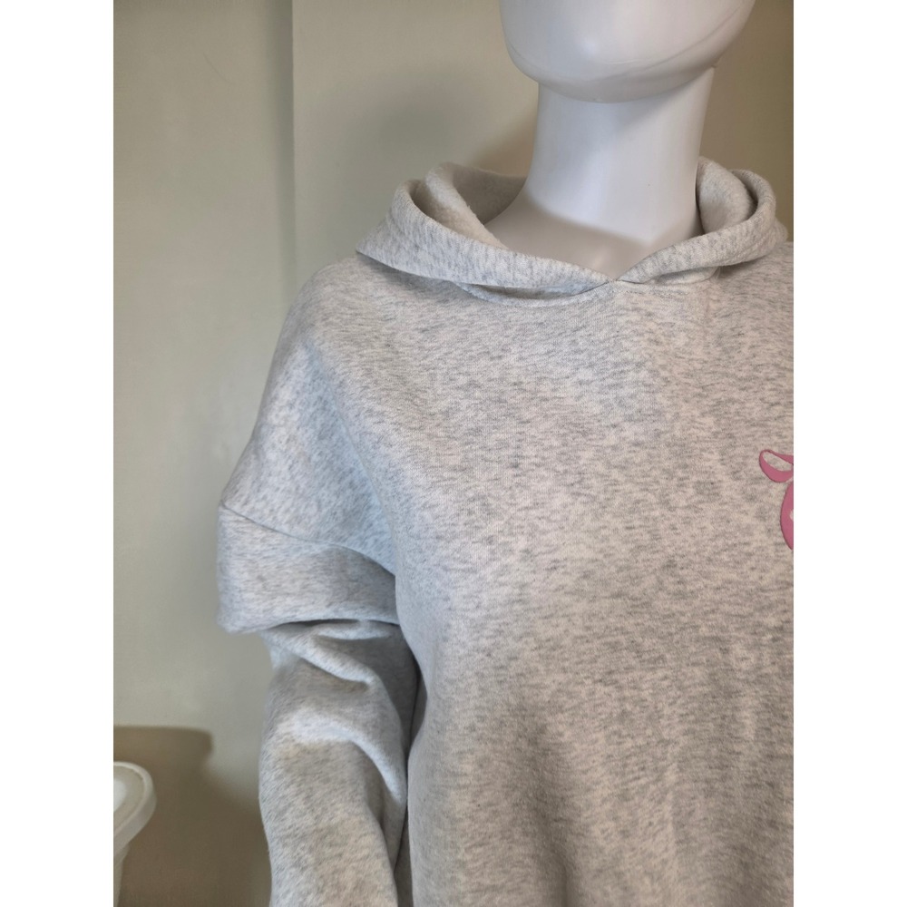 Edikted Grey Heather Pink Bow Graphic Oversized Hoodie Sweatshirt Medium - Picture 5 of 12